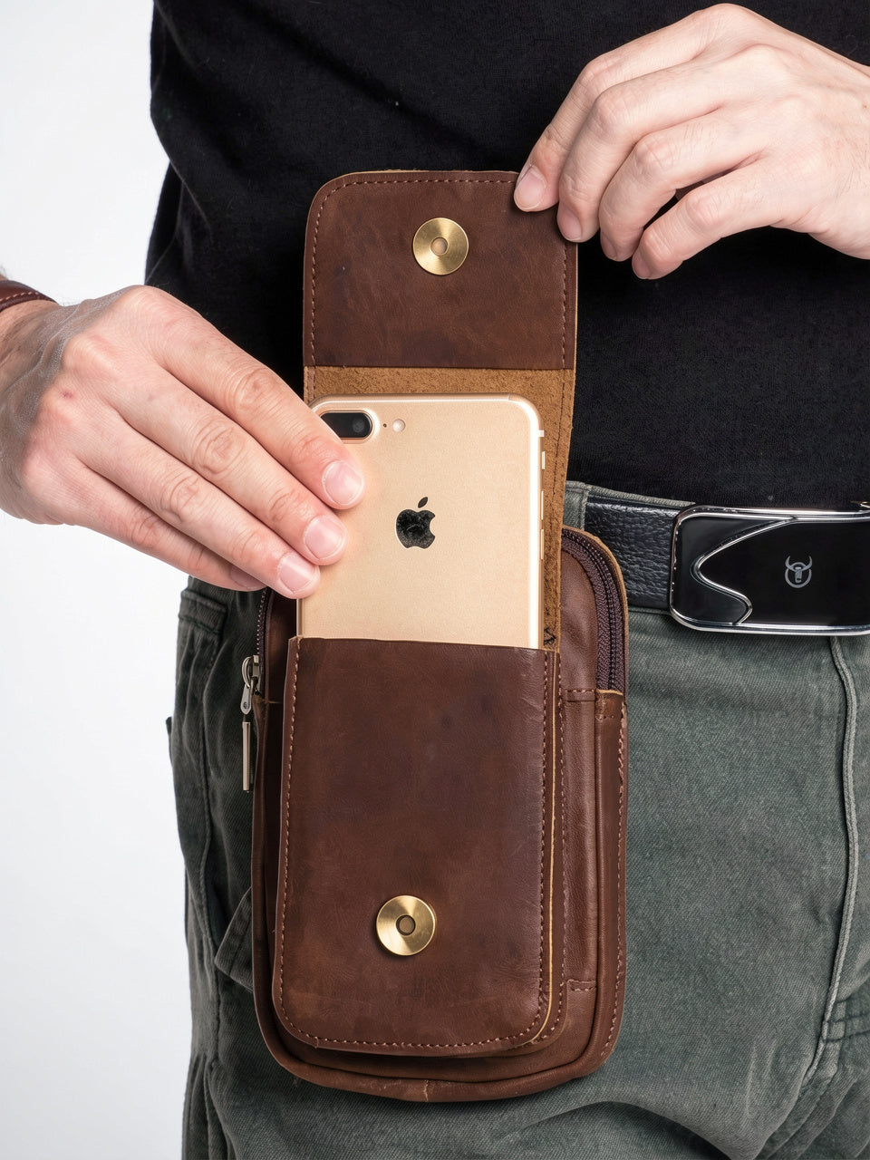 Sacoche Ceinture Cuir Homme Poche Téléphone - 2