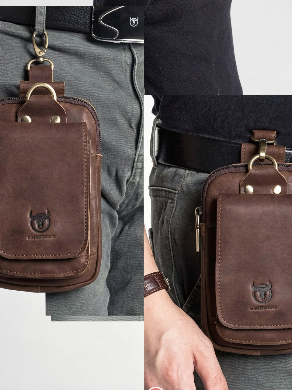 Sacoche Ceinture Cuir Homme Poche Téléphone - 9