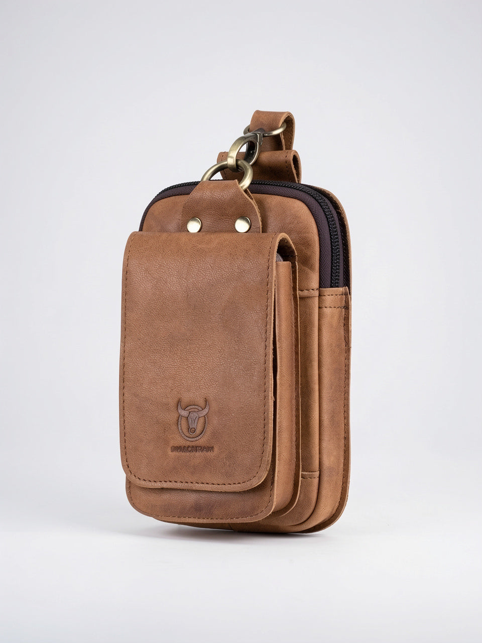 Sacoche Ceinture Cuir Homme Poche Téléphone - Camel