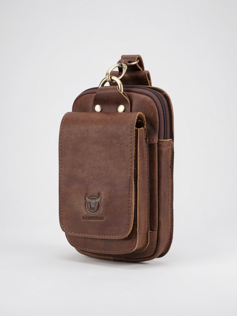 Sacoche Ceinture Cuir Homme Poche Téléphone - Marron foncé