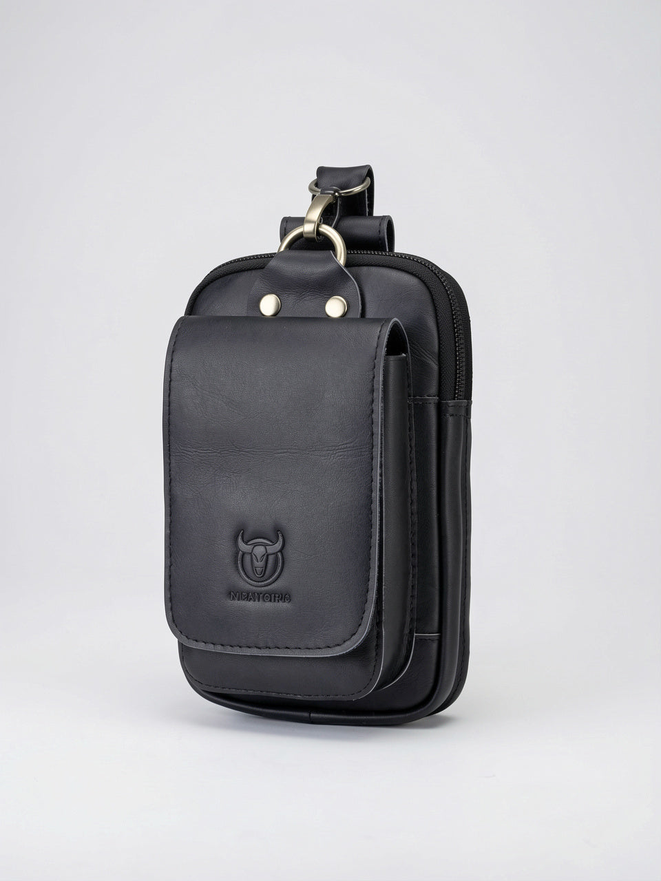 Sacoche Ceinture Cuir Homme Poche Téléphone - Noir