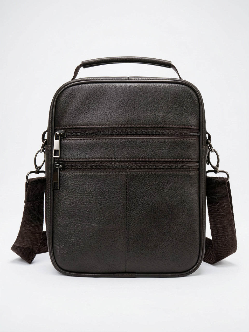 Sacoche Cuir Bandoulière Croisée Zippée Poignée Homme Grainé - 5