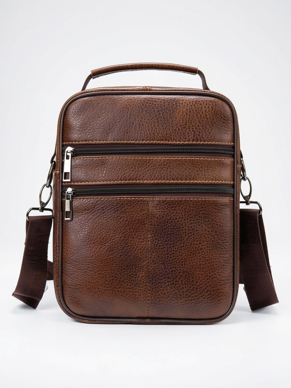 Sacoche Cuir Bandoulière Croisée Zippée Poignée Homme Grainé - 6