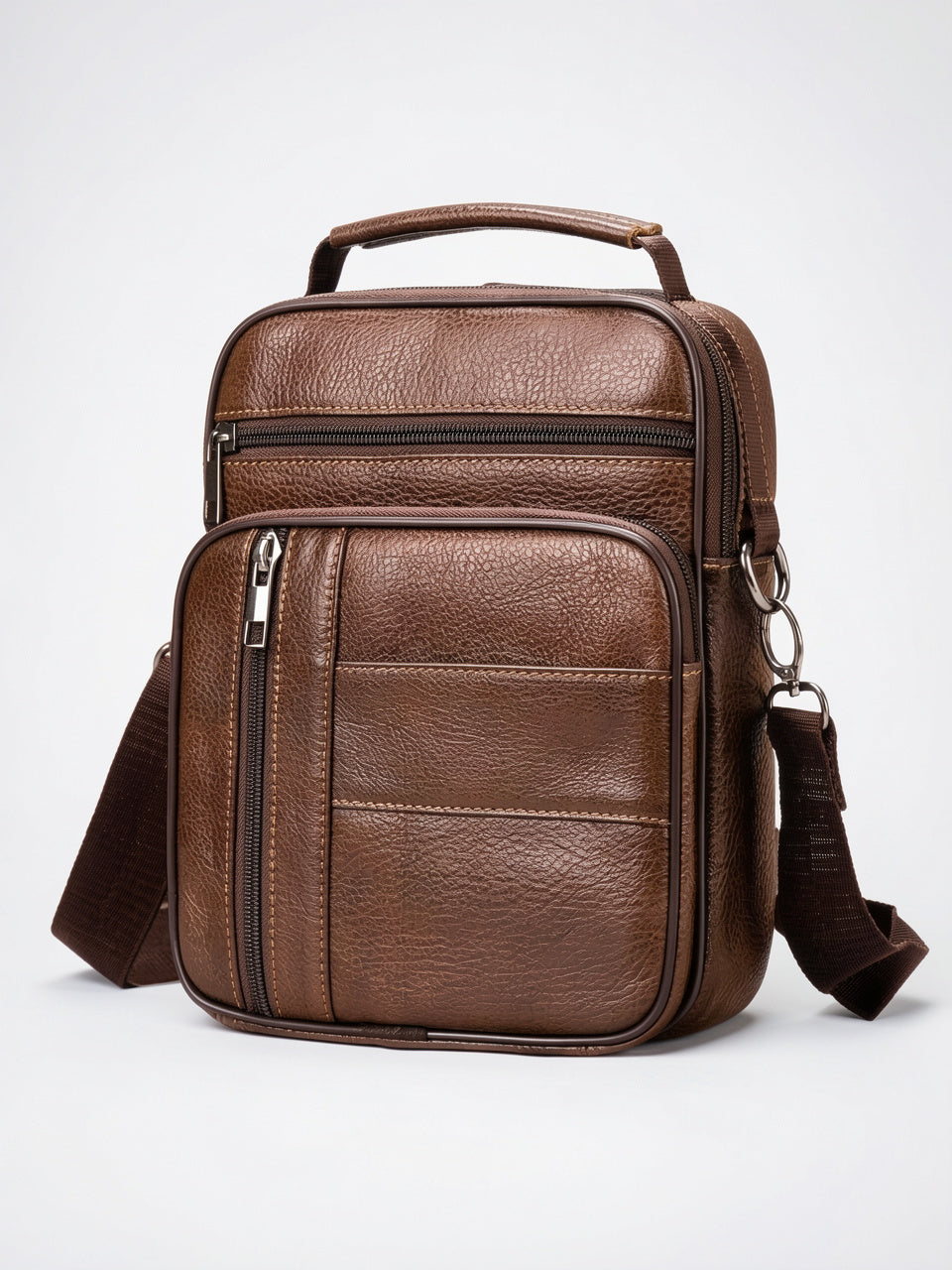 Sacoche Cuir Bandoulière Croisée Zippée Poignée Homme Grainé - 8