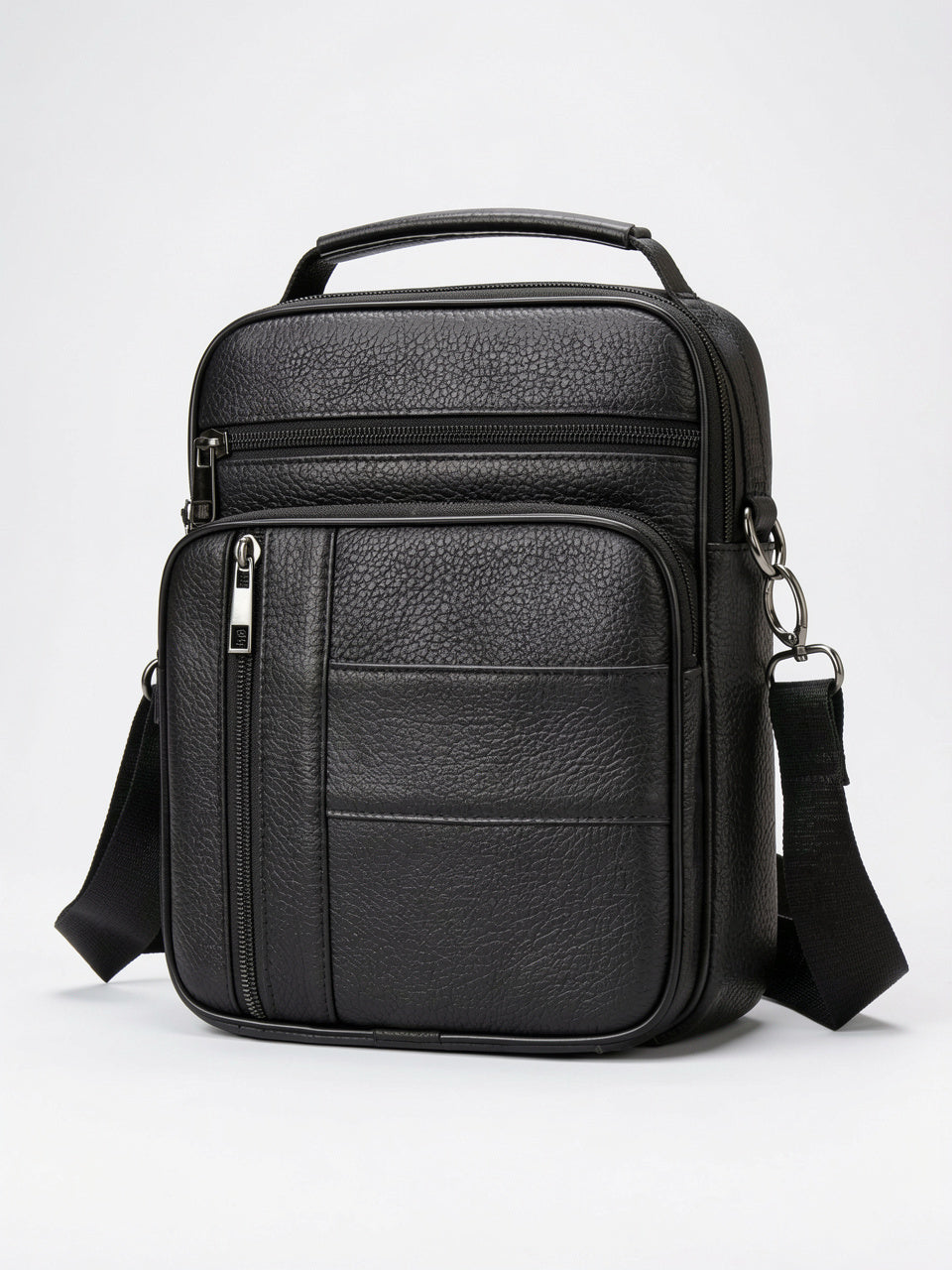 Sacoche Cuir Bandoulière Croisée Zippée Poignée Homme Grainé - 9