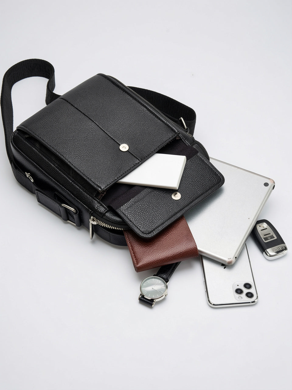 Sacoche en Cuir Bandoulière Spacieuse Zippée Pochette - 7