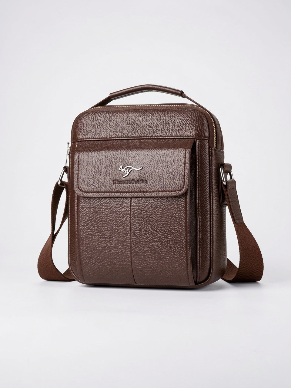 Sacoche en Cuir Bandoulière Spacieuse Zippée Pochette - Marron