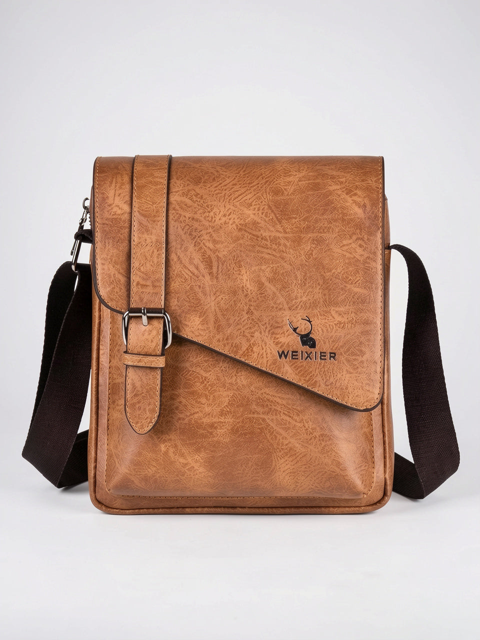Sacoche en simili cuir rétro style bandoulière poches - Camel
