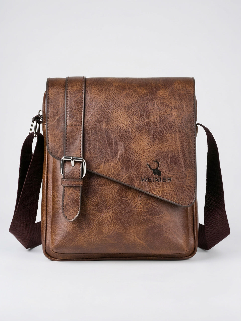 Sacoche en simili cuir rétro style bandoulière poches - Marron foncé