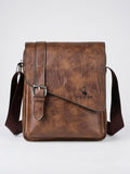 Sacoche en simili cuir rétro style bandoulière poches - Marron foncé