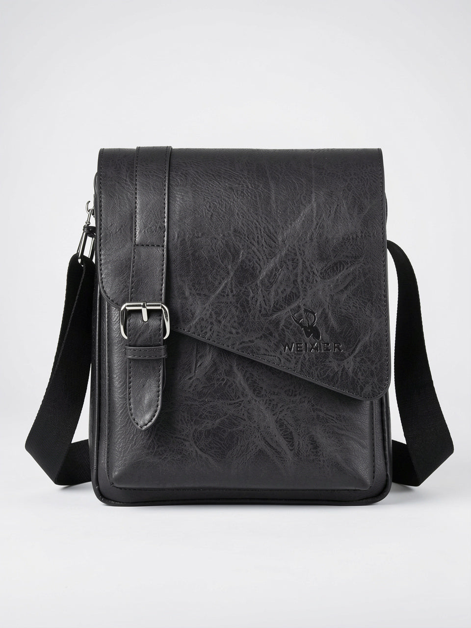 Sacoche en simili cuir rétro style bandoulière poches - Noir