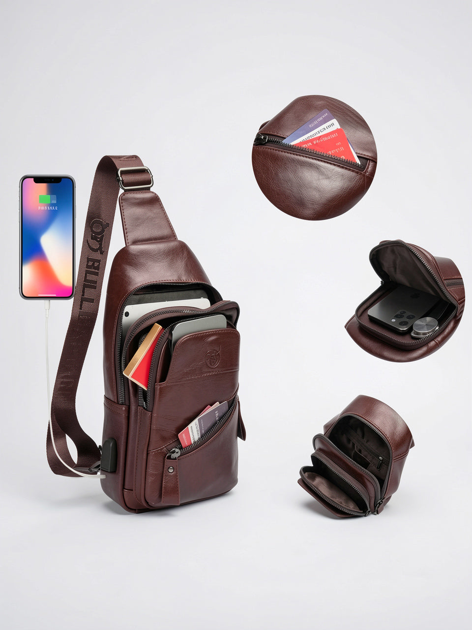 Sacoche en Similicuir Bandoulière Zippée Sangle Réglable - 2