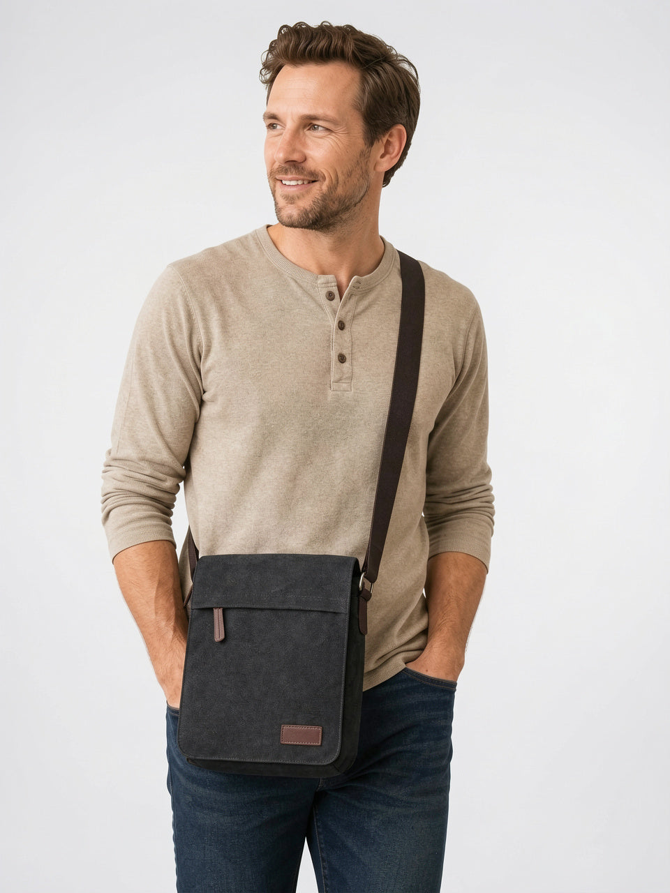 Sacoche Épaule Canvas Bandoulière Sangle Réglable Rabat Homme - 2