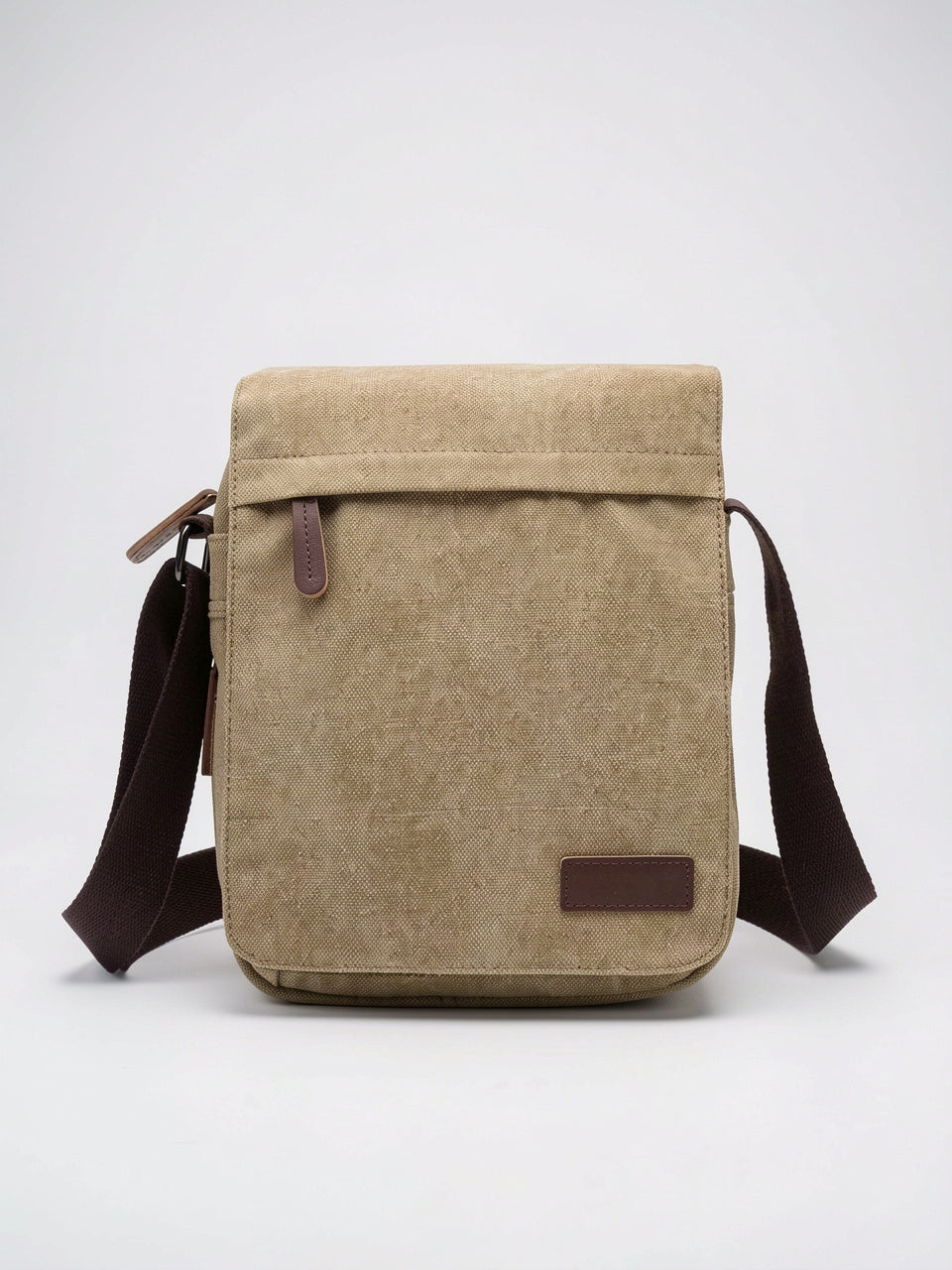 Sacoche Épaule Canvas Bandoulière Sangle Réglable Rabat Homme - Beige
