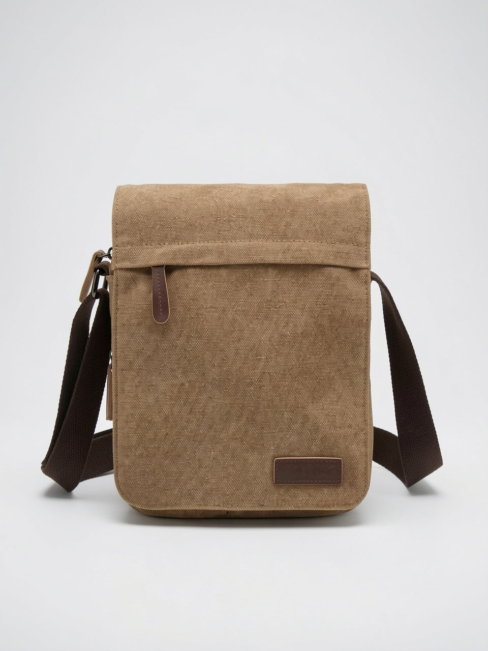 Sacoche Épaule Canvas Bandoulière Sangle Réglable Rabat Homme - Marron