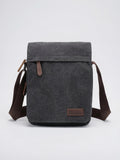 Sacoche Épaule Canvas Bandoulière Sangle Réglable Rabat Homme - Noir