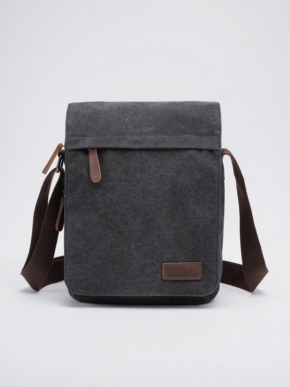 Sacoche Épaule Canvas Bandoulière Sangle Réglable Rabat Homme - Noir