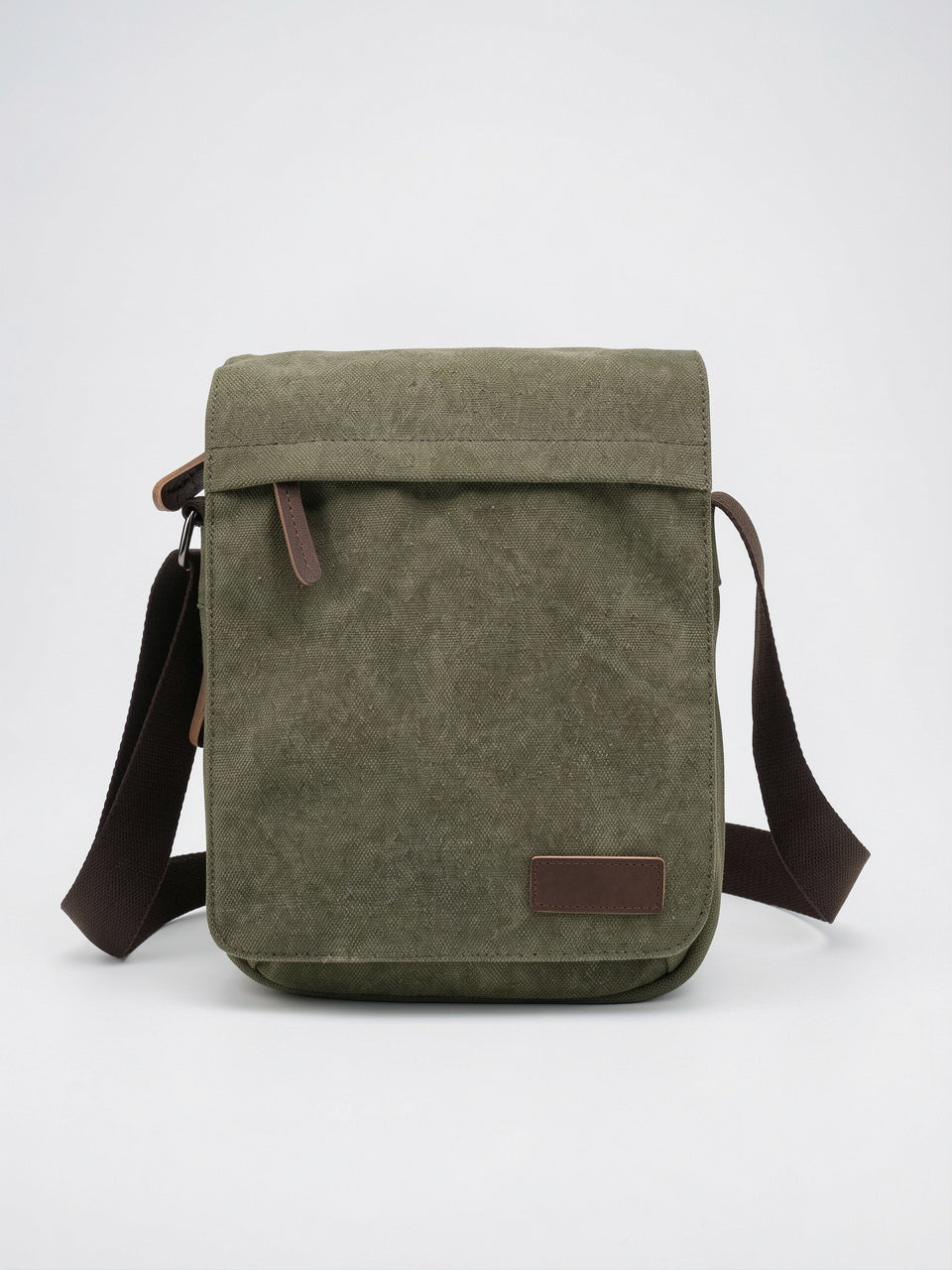 Sacoche Épaule Canvas Bandoulière Sangle Réglable Rabat Homme - Olive