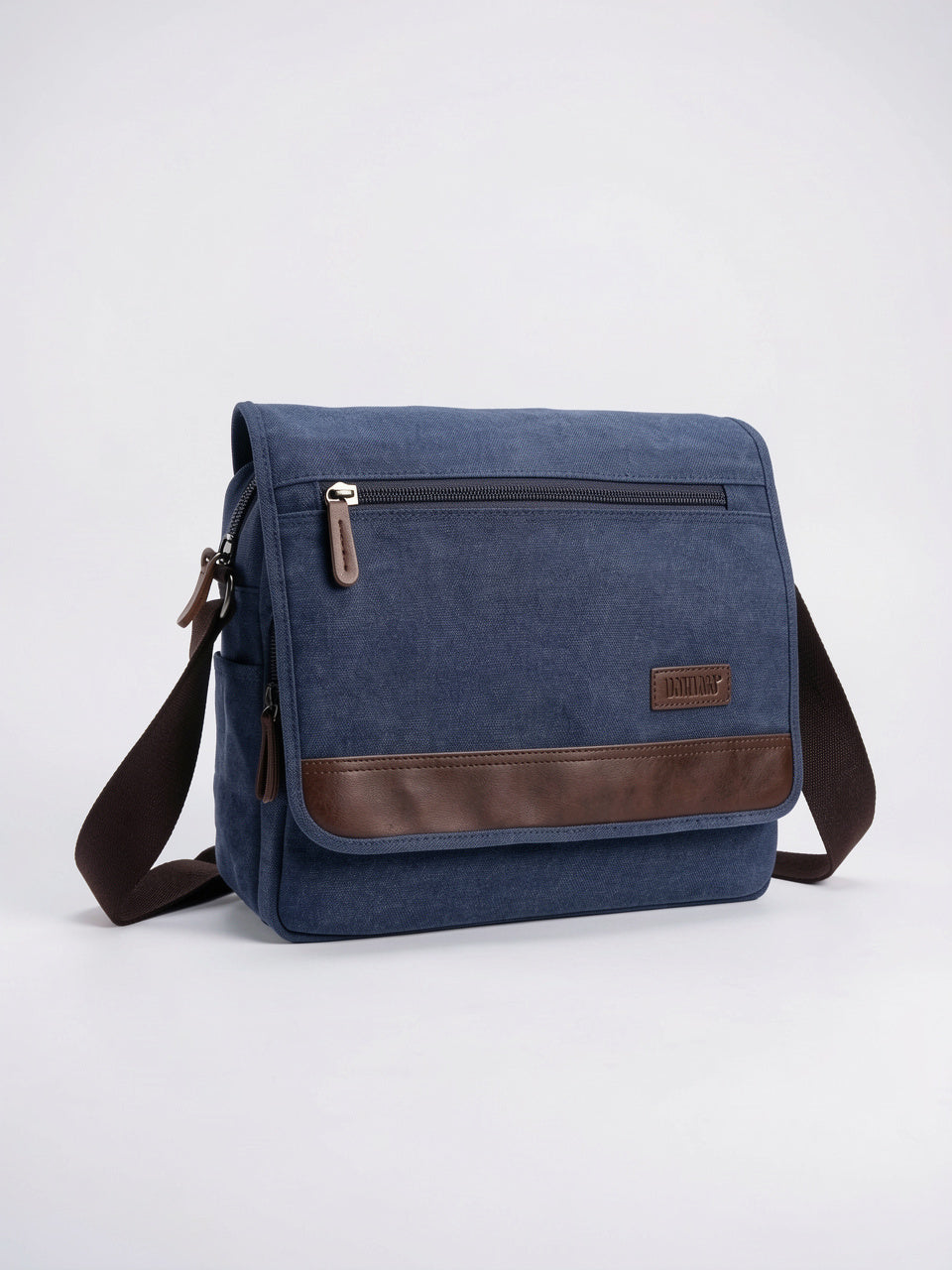 Sacoche Homme avec Rabat en Toile Sangle Réglable - Bleu Grande