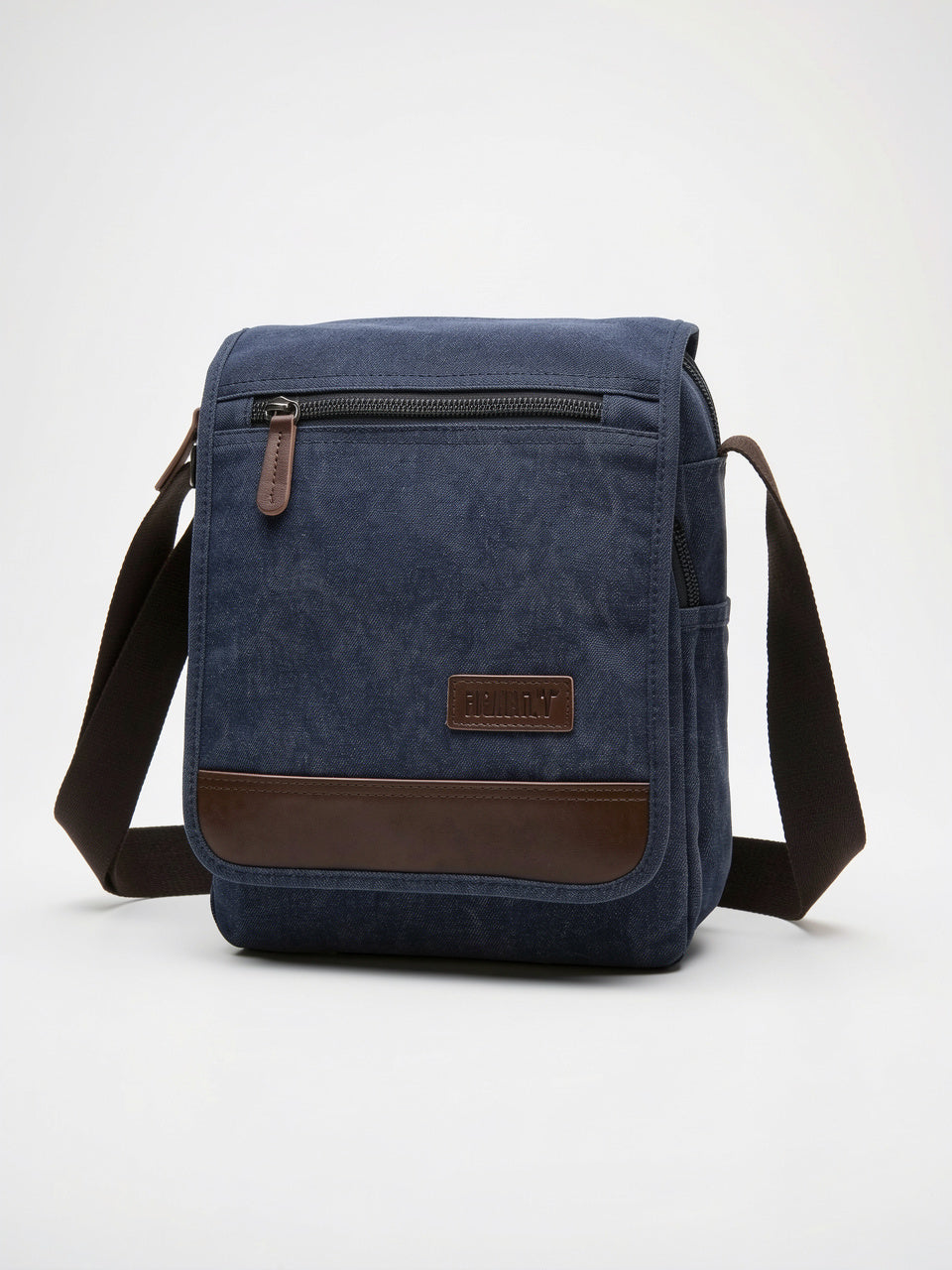 Sacoche Homme avec Rabat en Toile Sangle Réglable - Bleu Moyenne