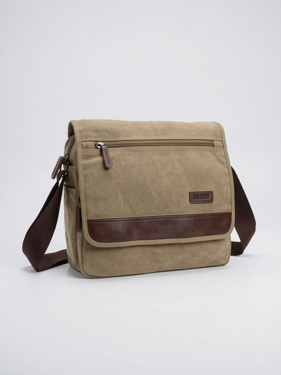 Sacoche Homme avec Rabat en Toile Sangle Réglable - Camel Grande