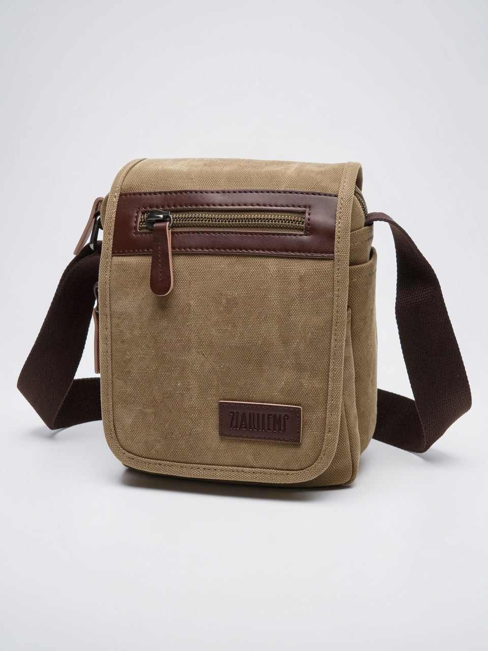 Sacoche Homme avec Rabat en Toile Sangle Réglable - Camel Petite