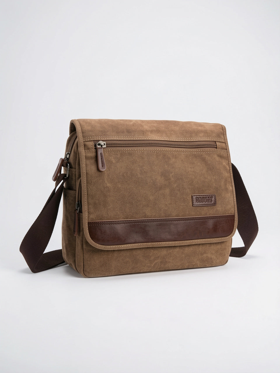 Sacoche Homme avec Rabat en Toile Sangle Réglable - Marron Grande