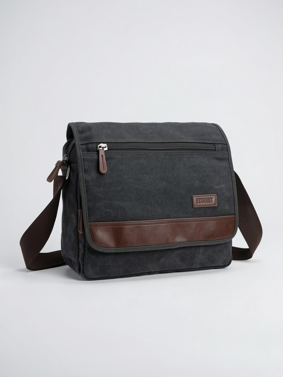 Sacoche Homme avec Rabat en Toile Sangle Réglable - Noir Grande