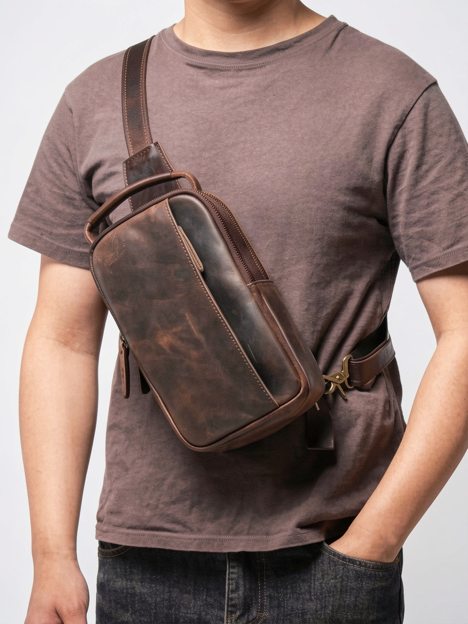 Sacoche Poitrine Bandoulière Homme Cuir Portée Zippée Compacte - 5