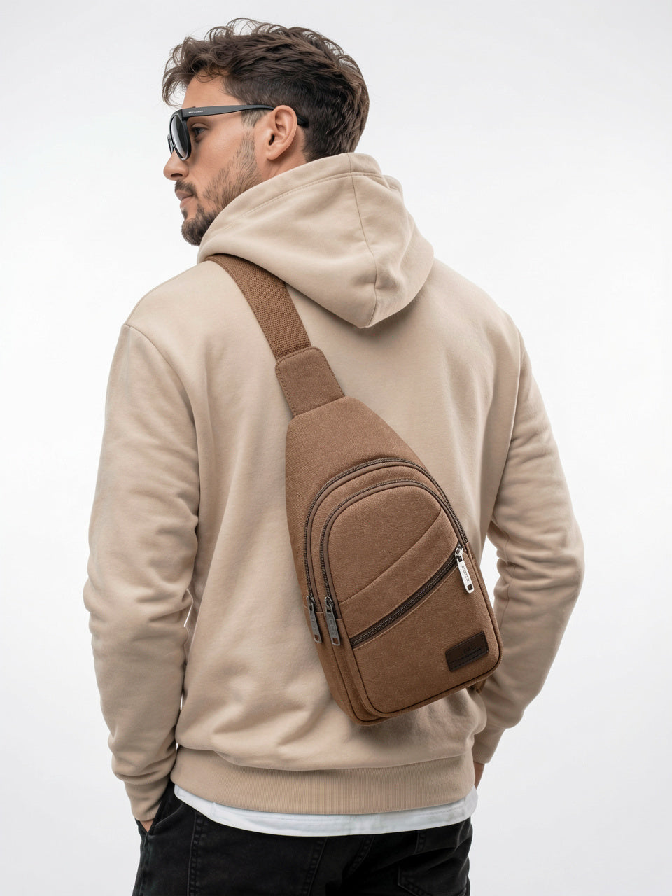 Sacoche Poitrine Homme Toile Multi-Poches Imperméable Sangle Épaule - 7