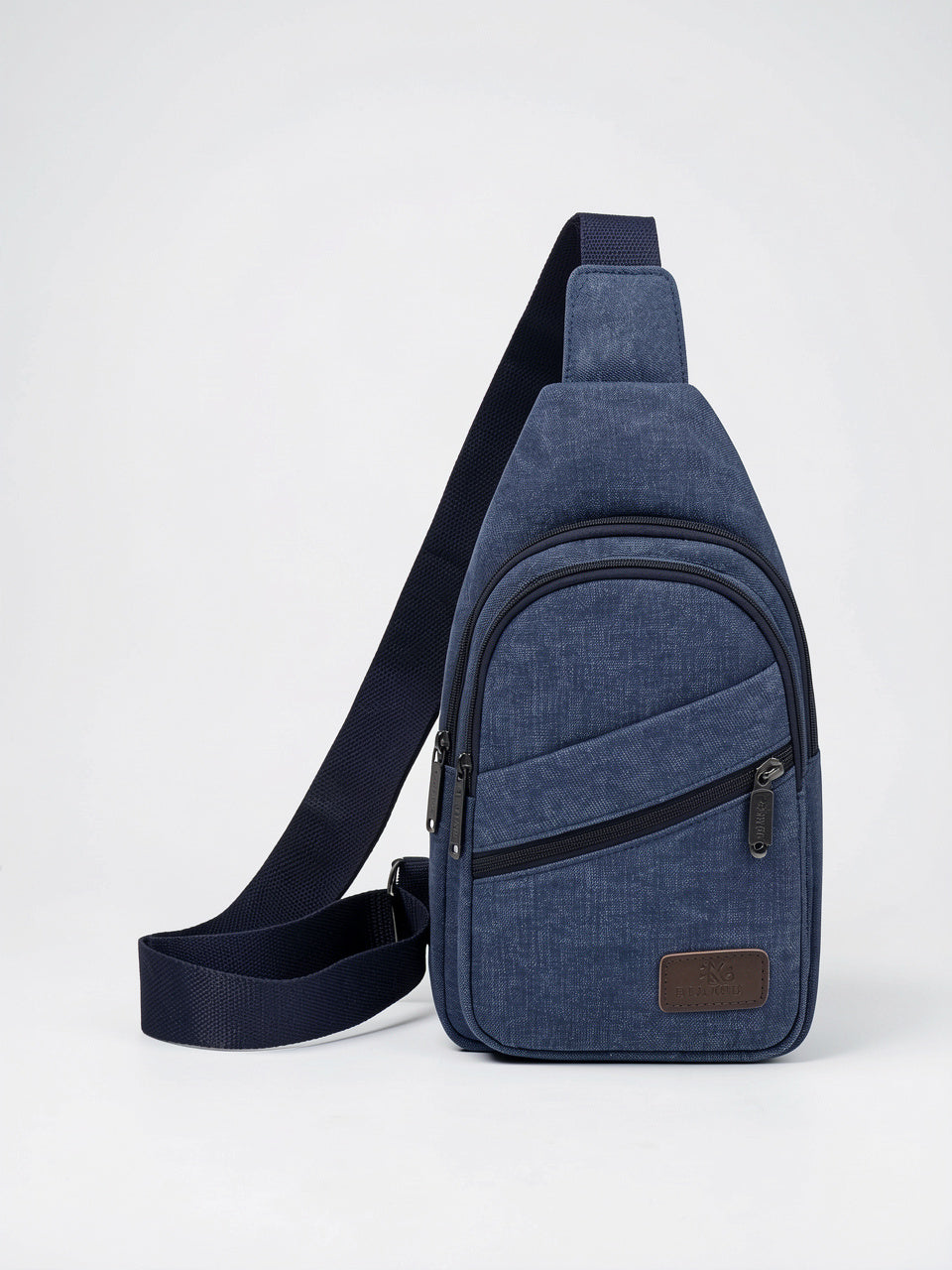 Sacoche Poitrine Homme Toile Multi-Poches Imperméable Sangle Épaule - Bleu 17cm x 30cm x 6cm