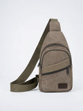 Sacoche Poitrine Homme Toile Multi-Poches Imperméable Sangle Épaule - Gris 17cm x 30cm x 6cm