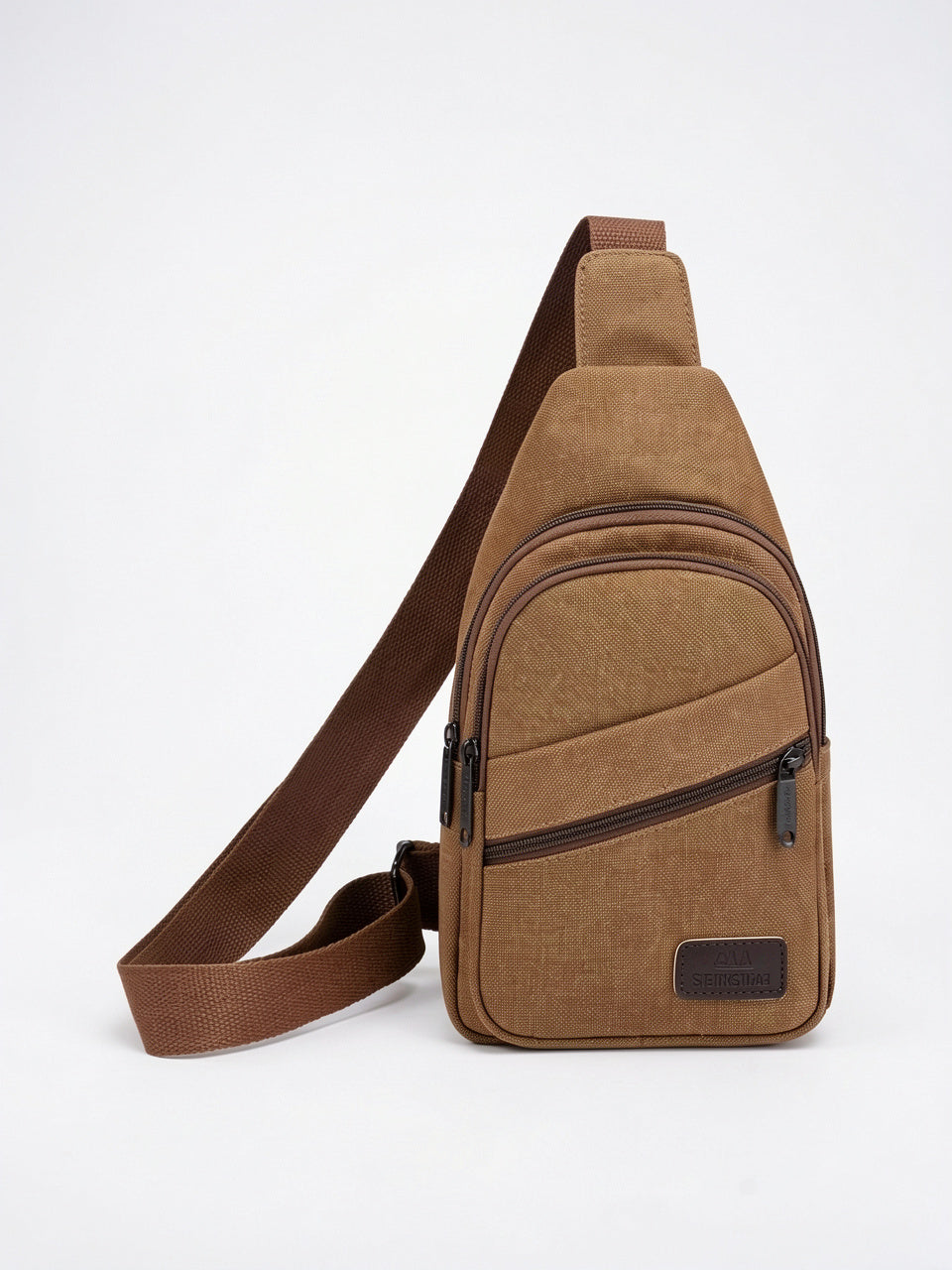 Sacoche Poitrine Homme Toile Multi-Poches Imperméable Sangle Épaule - Marron 17cm x 30cm x 6cm