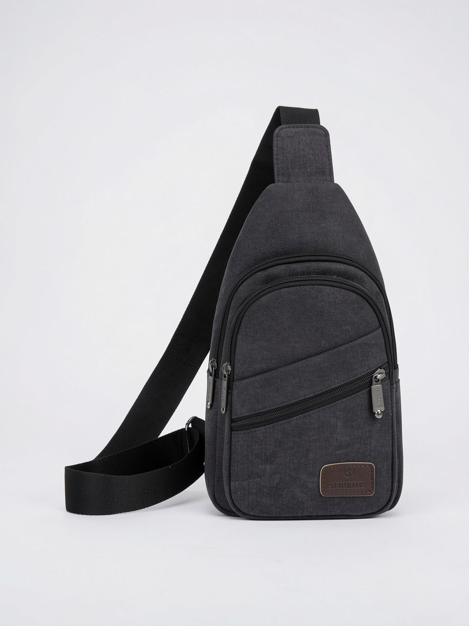 Sacoche Poitrine Homme Toile Multi-Poches Imperméable Sangle Épaule - Noir 17cm x 30cm x 6cm