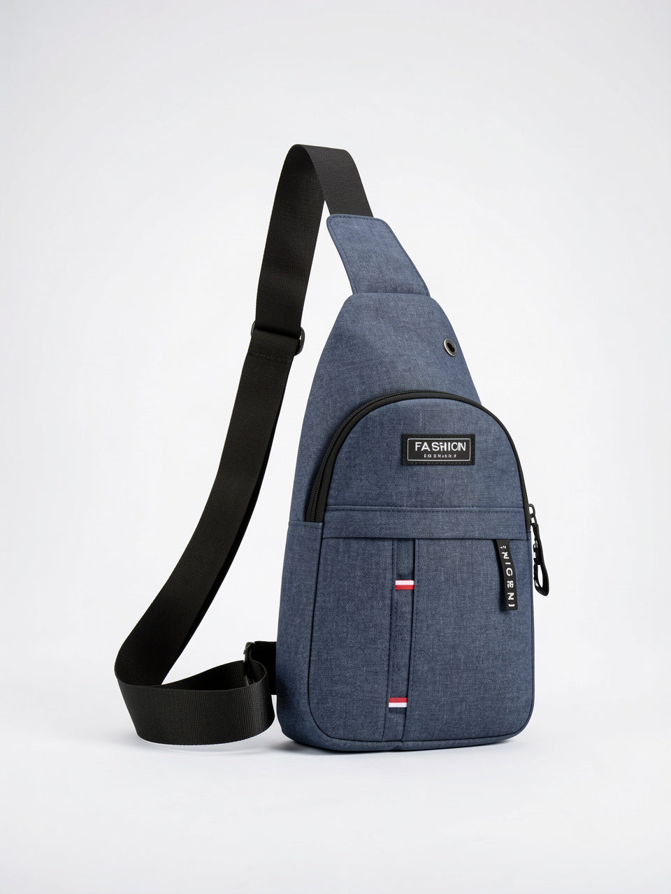 Sacoche Zippée Compacte Bandoulière Homme en Toile Légère - tissu bleu 17cm x 31cm X 6cm